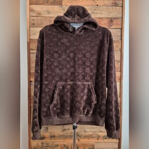 Cannabis Leaf Embossed Pullover Hoodie Maison Article Brown Velour Streetwear